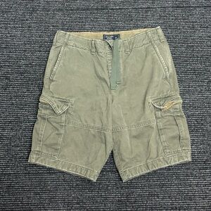 Abercrombie Fitch Shorts Men 31 Green Cargo Distressed Drawstrings Cotton